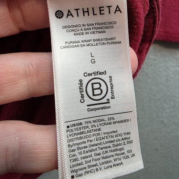 Athleta Decadent Red Purana Wrap Sweatshirt Cardigan Hoodie Soft Stretch Yoga Lg - Picture 8 of 13